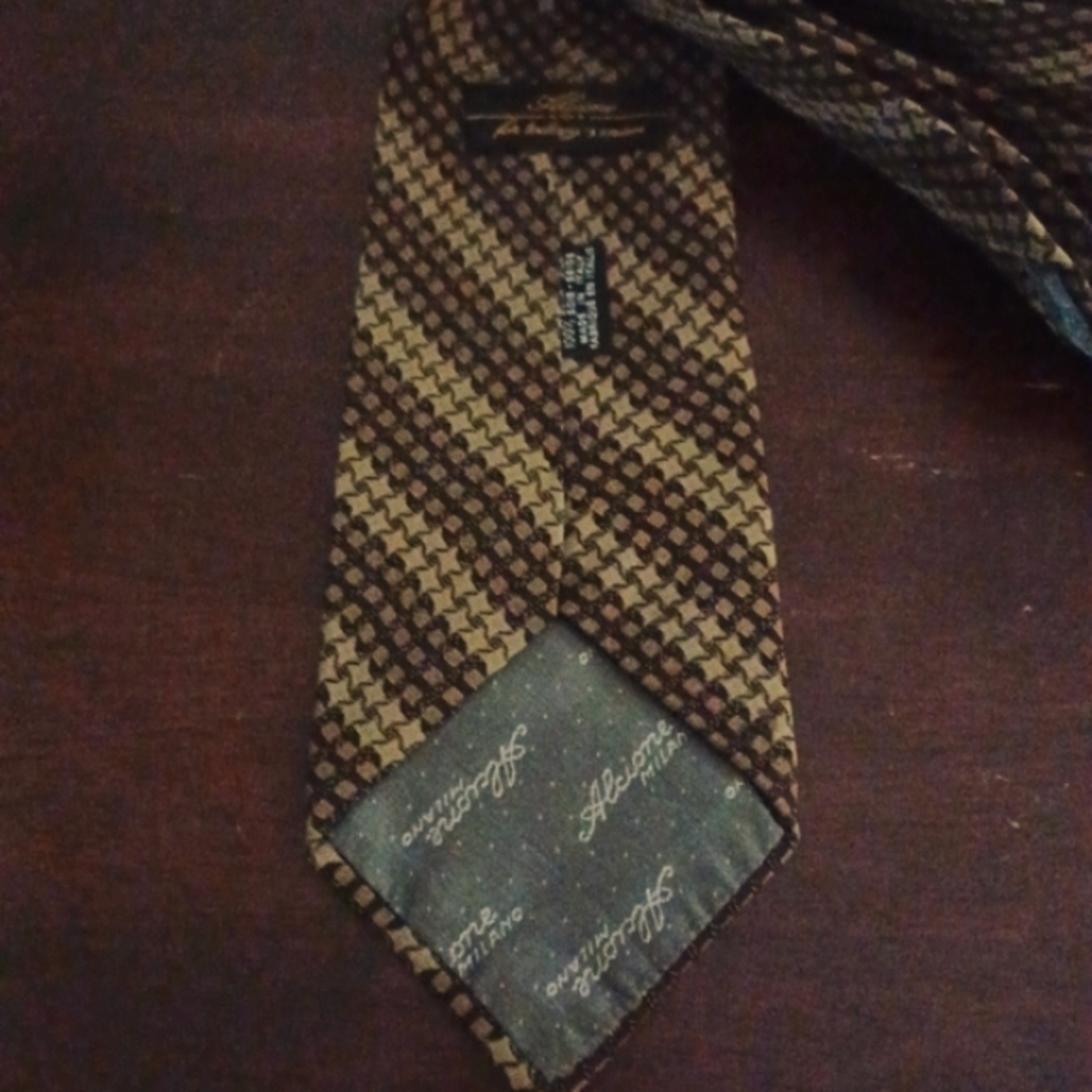 Alcione Black and Tan Check Silk Necktie - Picture 3 of 4